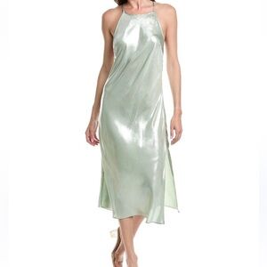 Free People Sunset Shimmer Satin Midi Slipdress Dress - Light Green NWT